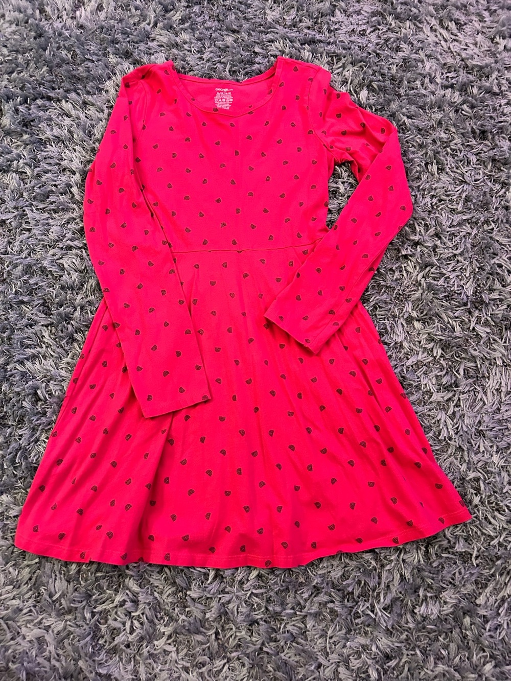 George Girls' Long Sleeve Dark Pink Rainbow Print Skater Dress